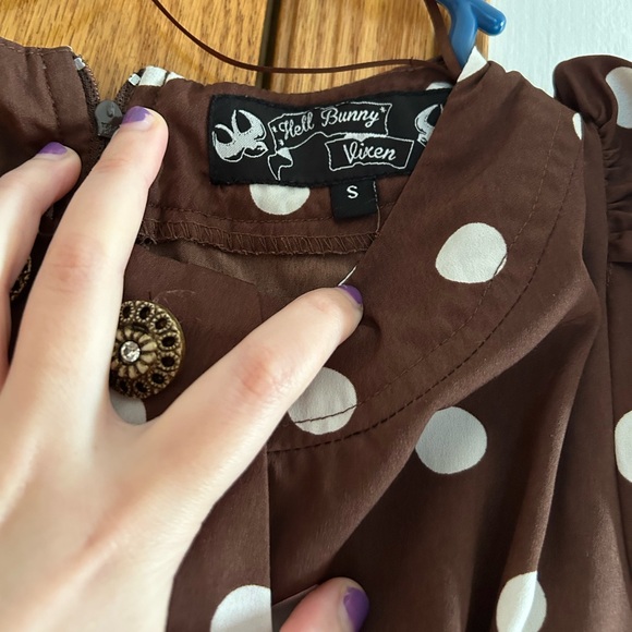Hell Bunny brown and white retro dress! - Picture 3 of 6